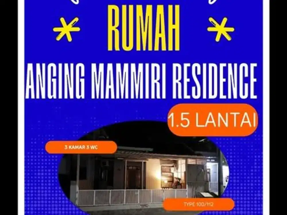 Anging Mammiri Residence Jl Hertasning Baru LT : 112 ( 8×14 )LB : 100 Kamar 3 WC 3 (bagian belakang yang bertingkat)AC 3 UnitKitchen Set