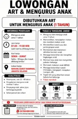 Dibutuhkan ART/Asuh Anak