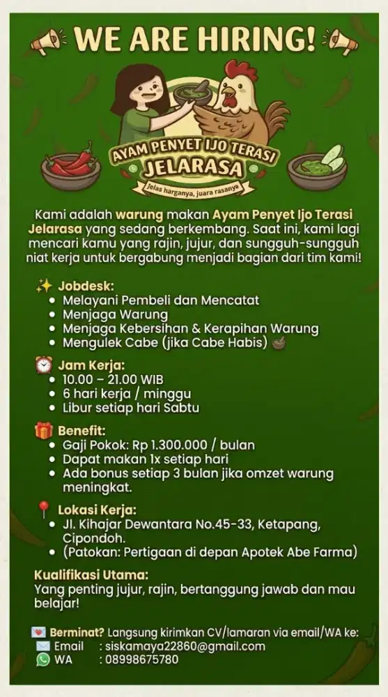 DICARI KARYAWAN PELAYAN KIOS