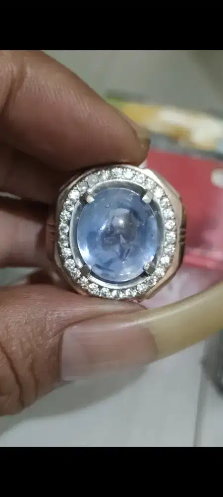 Cincin perak swasa safir sapphire biru laut selon Ceylon srilanka 18ct