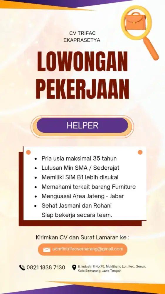 Dibutuhkan Helper dan bagian pengiriman