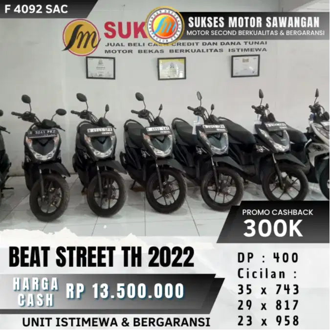 DP 400 RIBU HONDA BEAT STREET TH 2022 CASH KREDIT UNIT MULUS BERGARANS