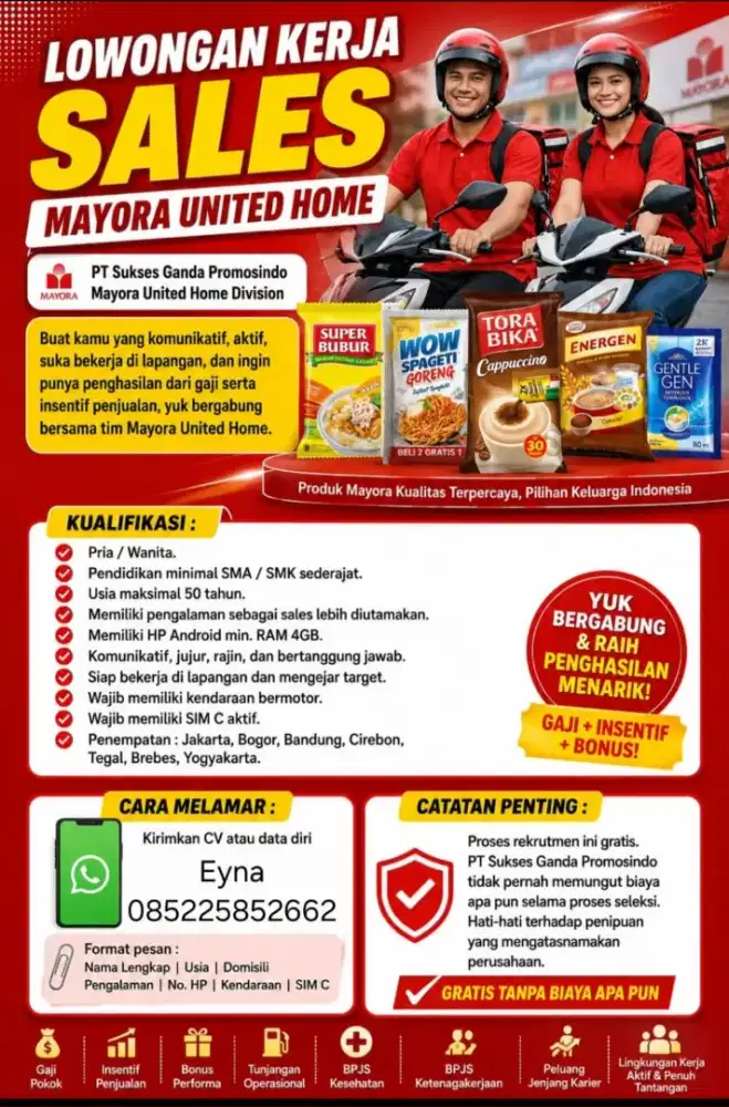 Dicari sales bertanggungjawab, jujur