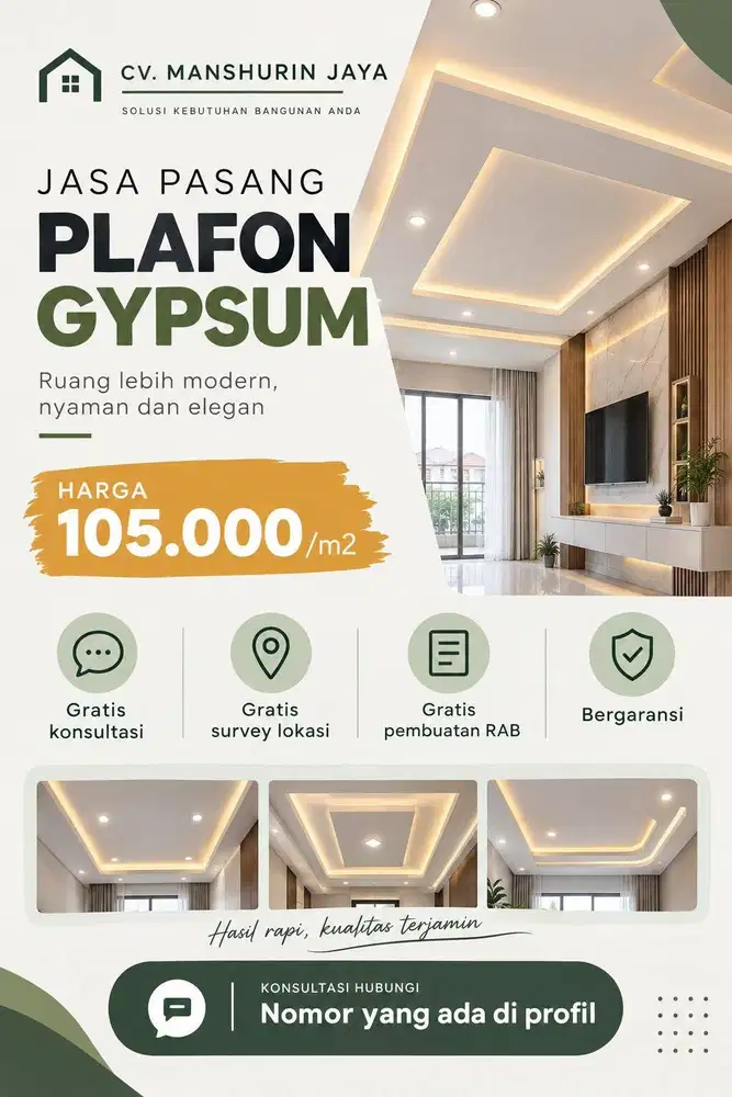 JASA PASANG PLAFON GYPSUM AREA SIDOARJO-GRATIS SURVEY &RAB