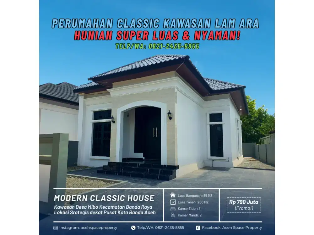 Dijual Rumah Classic di Lam Ara Mibo Kota Banda Aceh - Hunian Super Luas dan Nyaman!