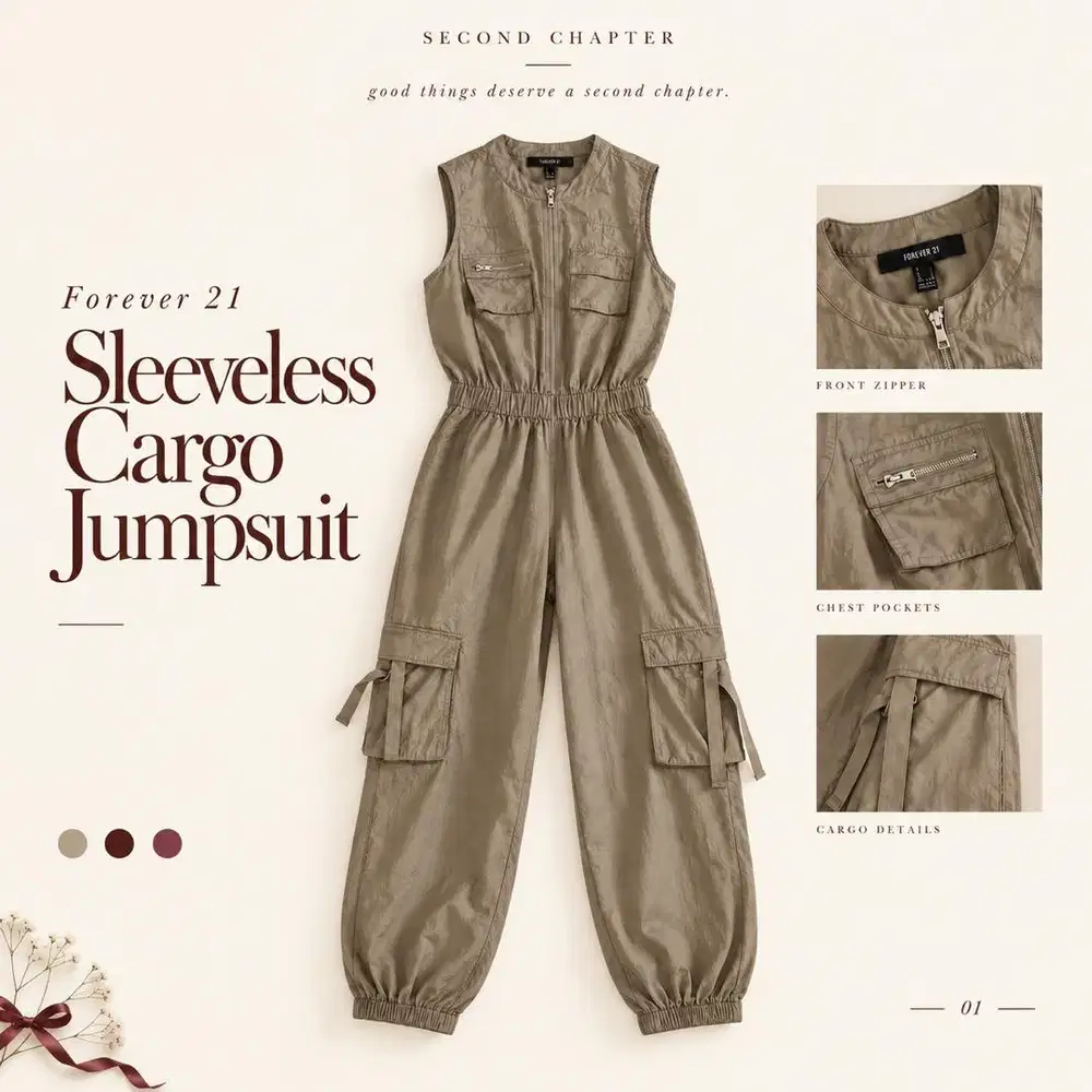 Forever 21 Sleeveless Cargo Jumpsuit – Taupe Khaki