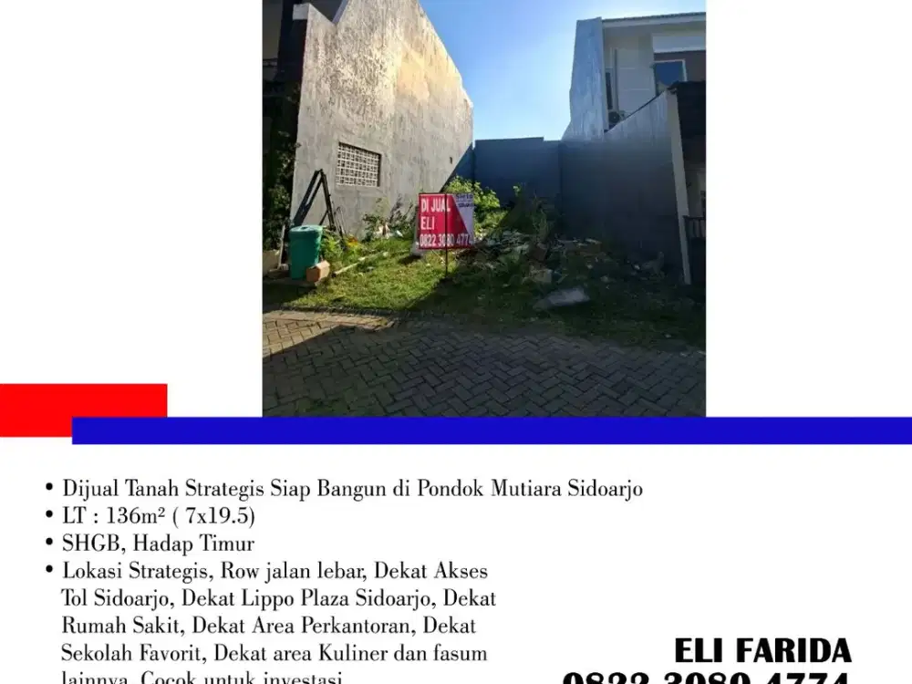 • Dijual Tanah Strategis Siap Bangun di Pondok Mutiara Sidoarjo