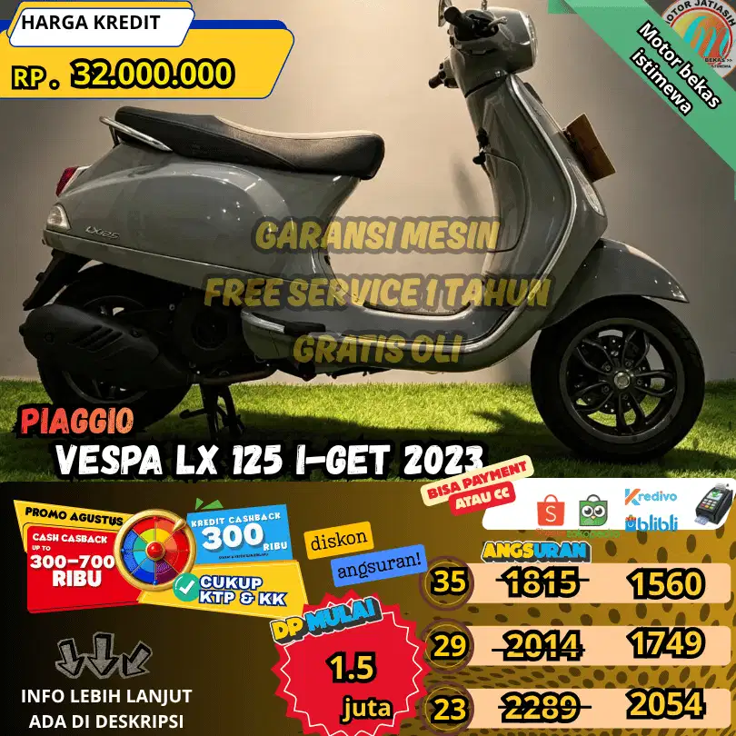 VESPA LX 125 I-GET 2023 UNIT CAKEP PLAT JAKARTA KM RENDAH TINGGAL GAS