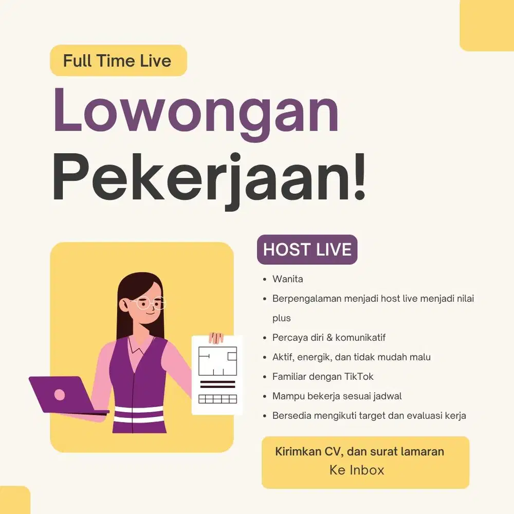 DIBUTUHKAN SEGERA HOST LIVE FULL TIME