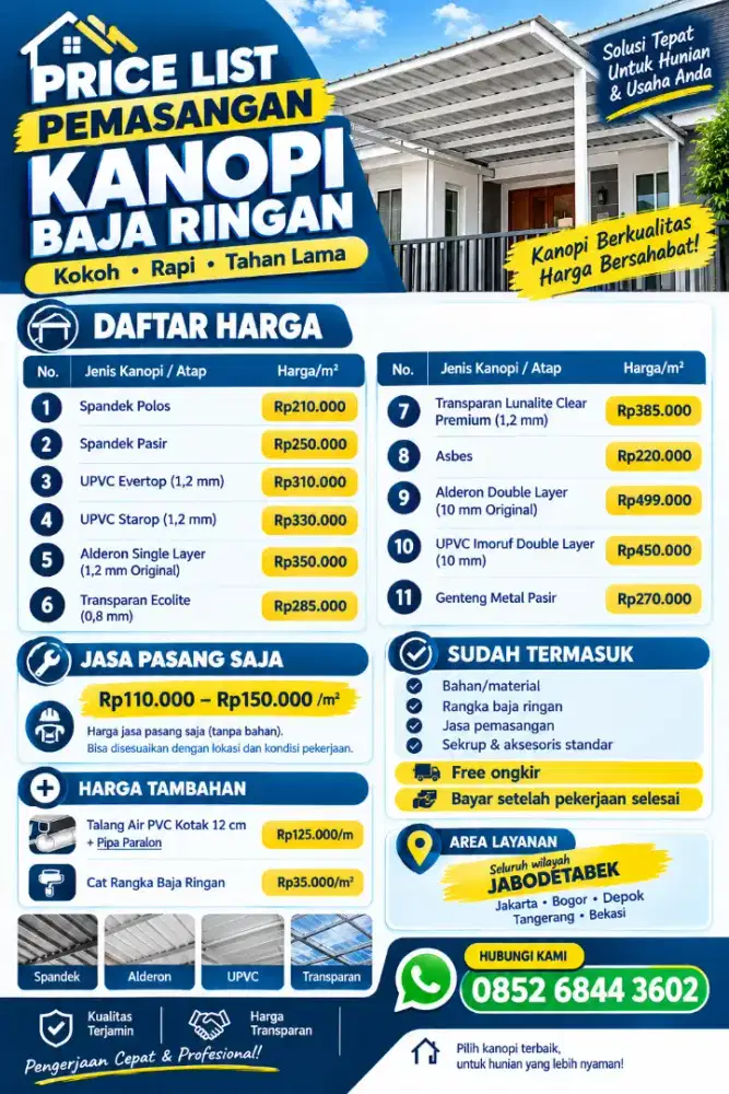 Kanopi baja ringan dan garasi