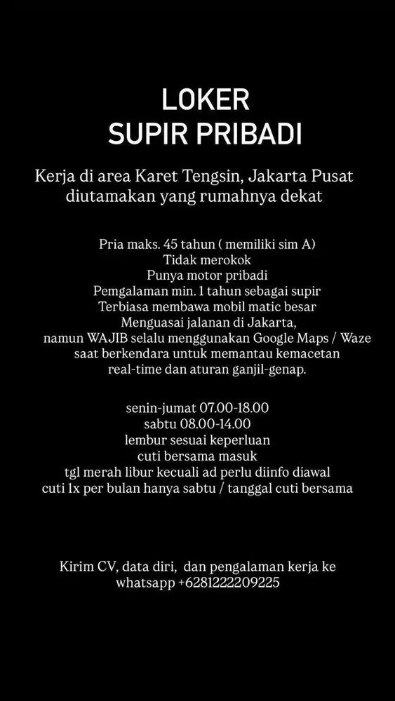 LOKER SUPIR PRIBADI