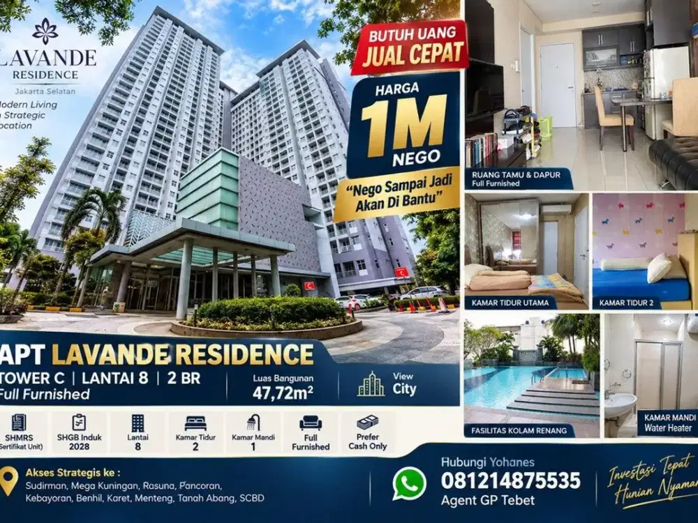 Apartemen Lavande Residence Tebet 2 BR Full Furnished Tower C