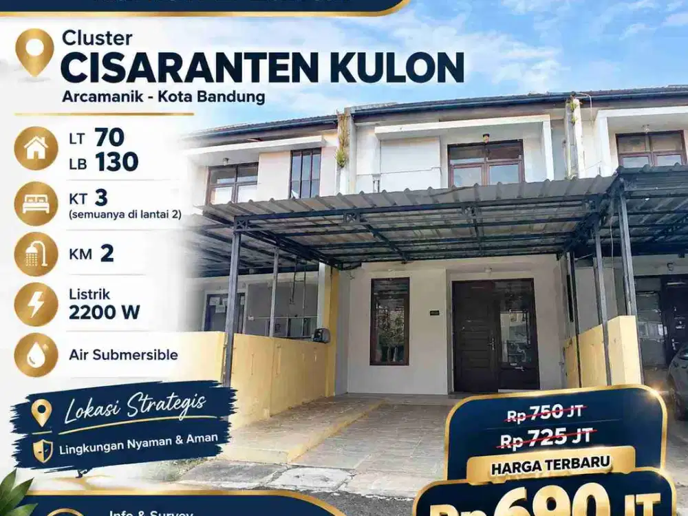 Dijual cepat rumah 2 lantai 600 Jutaan di Cisaranten, Arcamanik