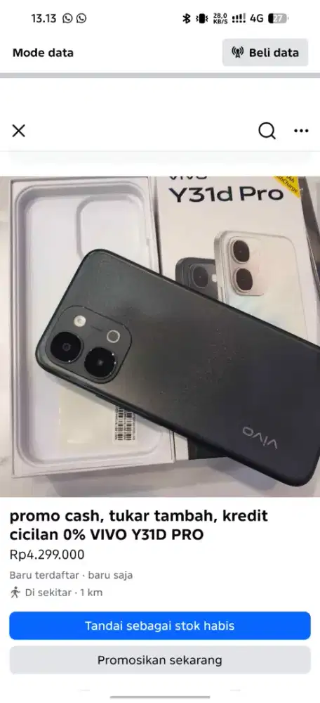 promo VIVO Y31D PRO ( cash, tukar tambah, kredit cicilan 0% )