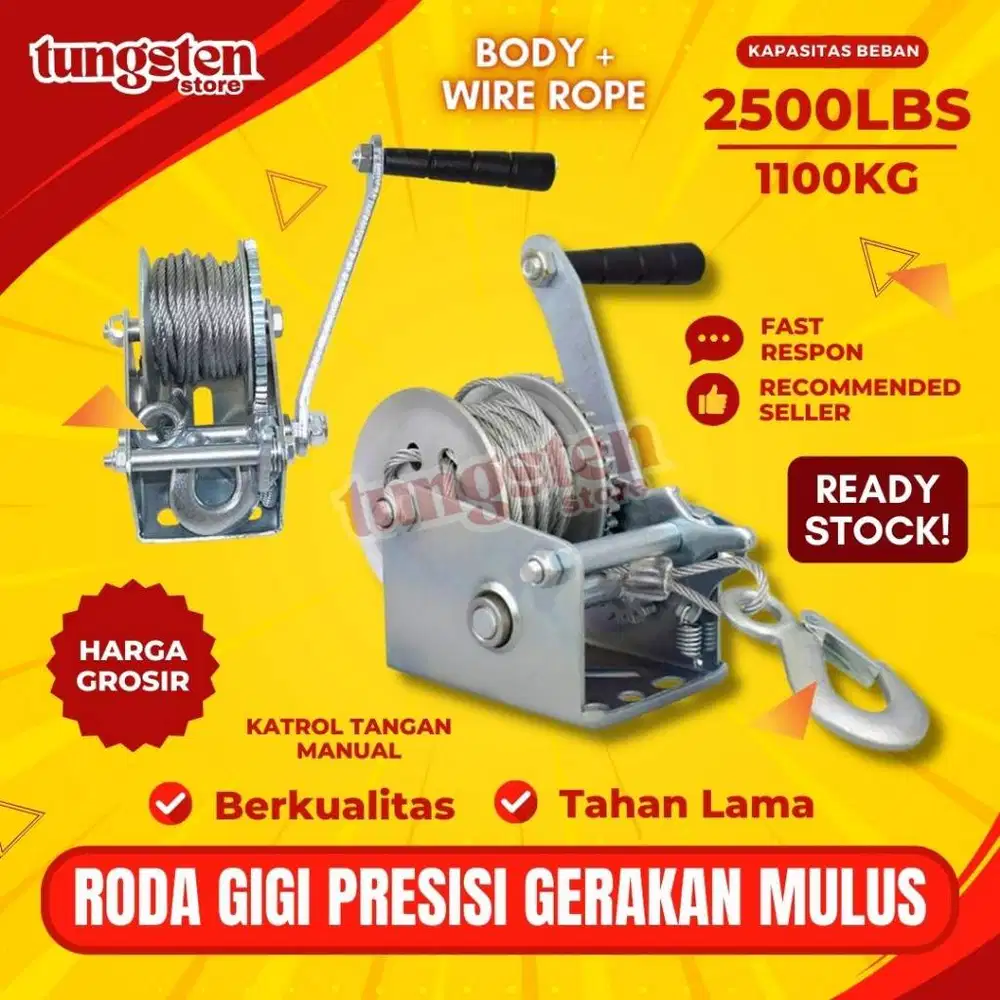 Hand Winch Boat Winch 2500LBS + Wire Rope, Katrol Manual Kapasitas 110