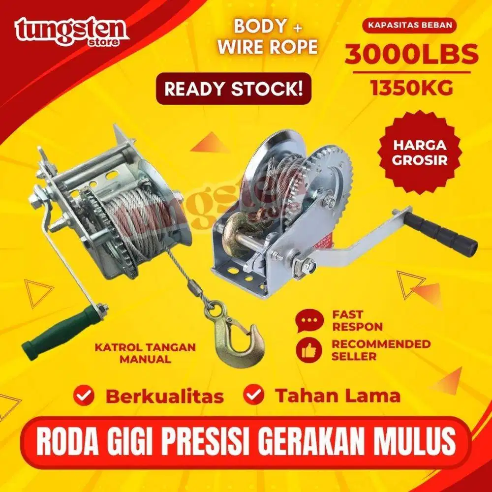 Boat Winch 3000LBS + Wire Rope, Hand Winch Sling 3000lbs, Kerekan