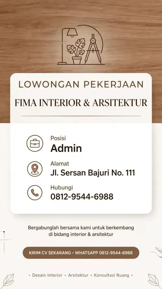Dibutuhkan Segera - Admi Kantor - FIMA Interior & Arsitektur