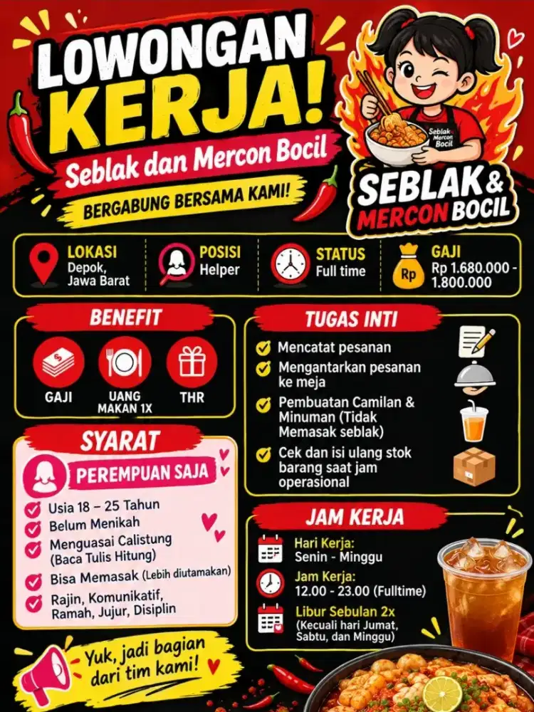 Loker Kedai seblak dan pop ice