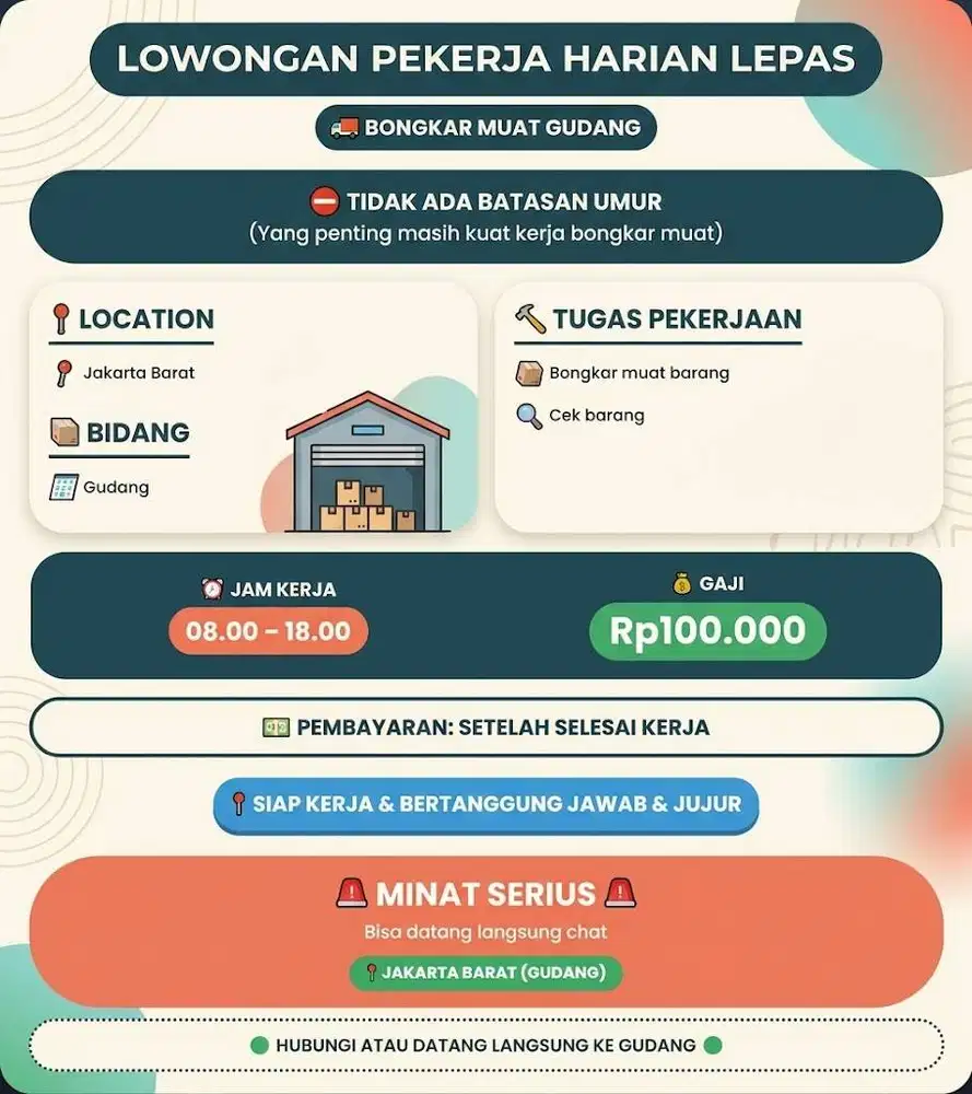 DICARI PEKERJA LEPAS UNTUK ANGKAT BARANG DAN HITUANG BARANG