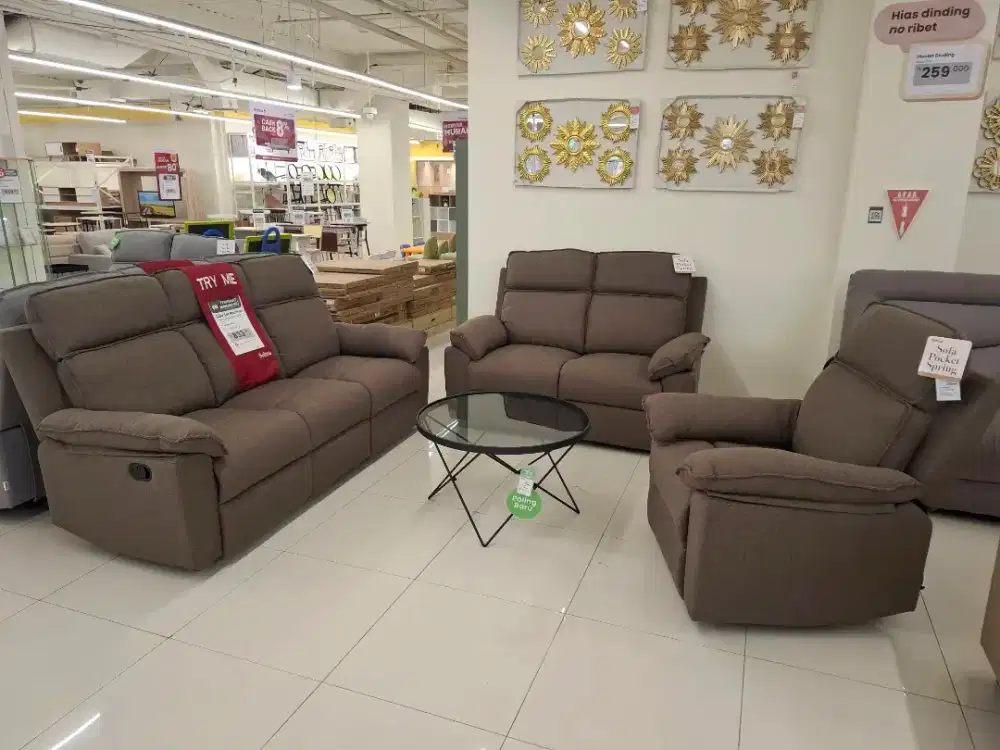 Sofa Recliner Set Fabric Coklat Lorry