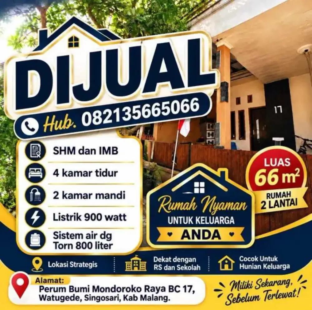 RUMAH MURAH SINGOSARI – SHM – 4 KT