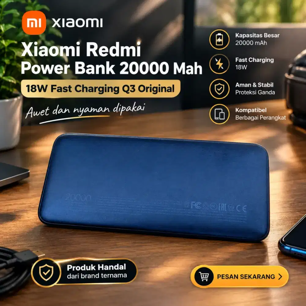 Xiaomi Redmi Power Bank 20000 Mah 18w Fast Charging Q3 Original