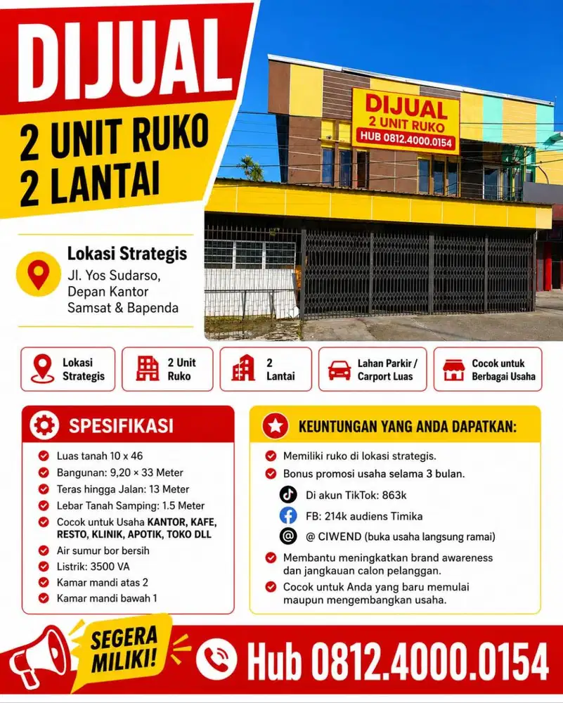 DIJUAL 2 UNIT RUKO 2 LANTAI  Lokasi Strategis
