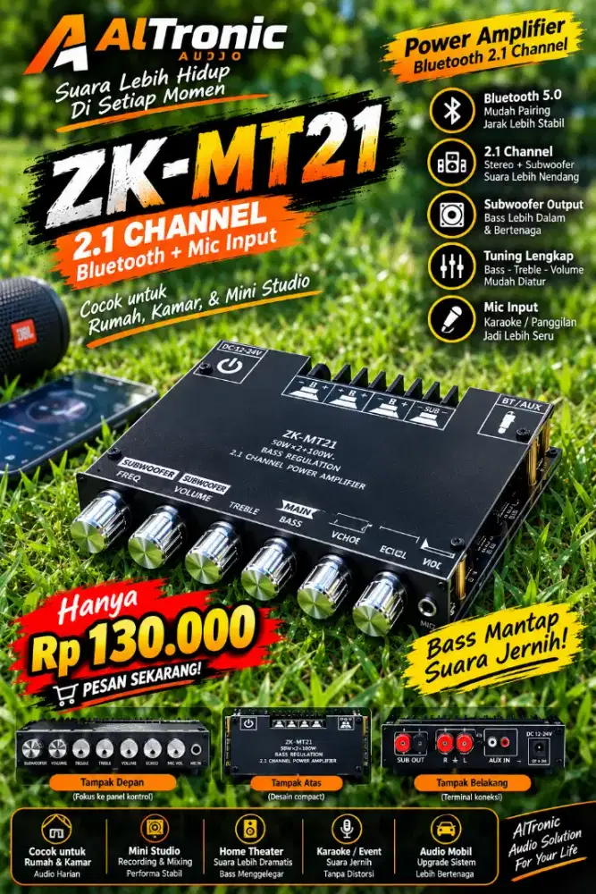 Amplifier zk mt21 subwoofer gratis adaptor