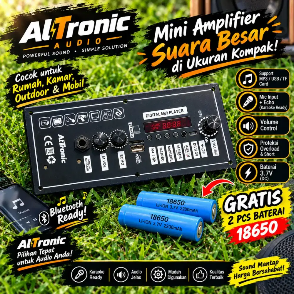 Amplifier 3.7v bonus baterai 18650