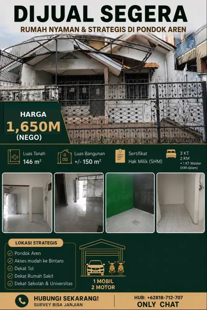 DIJUAL SEGERA — RUMAH NYAMAN & STRATEGIS DI PONDOK AREN