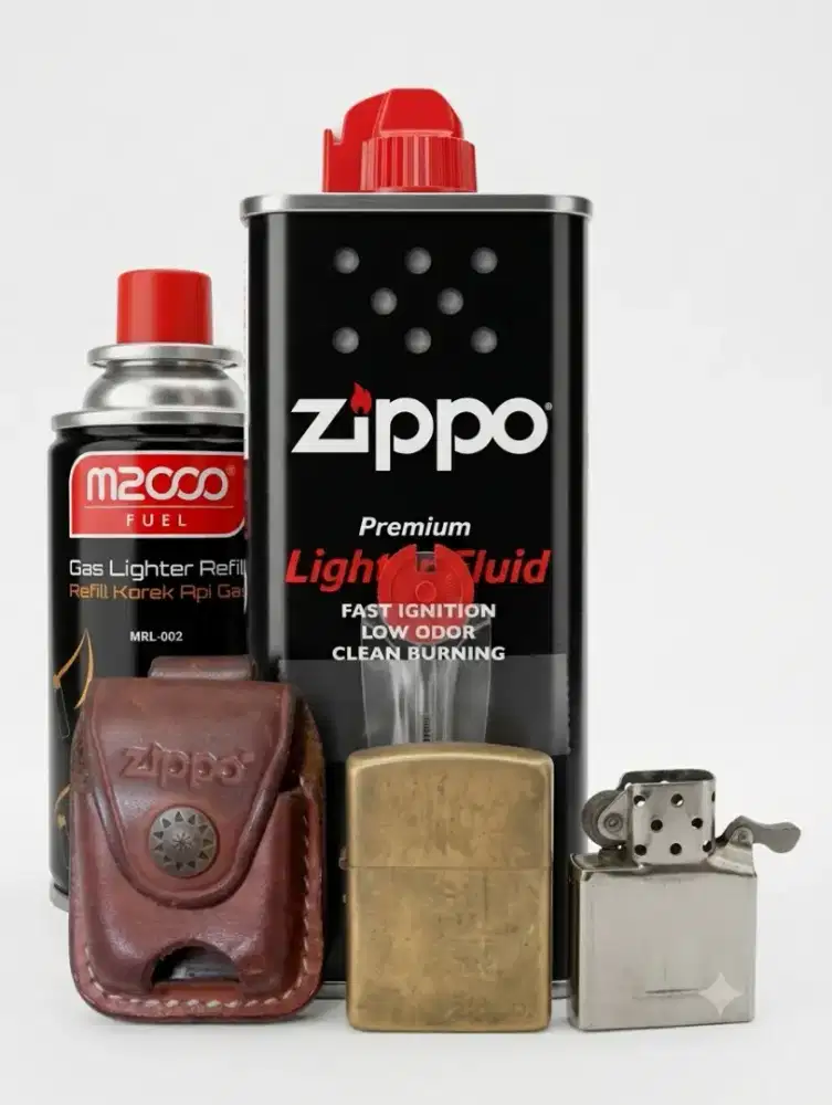 Zippo, Sarung Zippo,refill minyak Zippo(sisa1/4),refill korek gas full