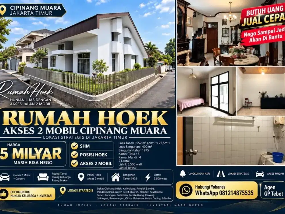 Rumah Hoek Cipinang Muara akses 2 mobil