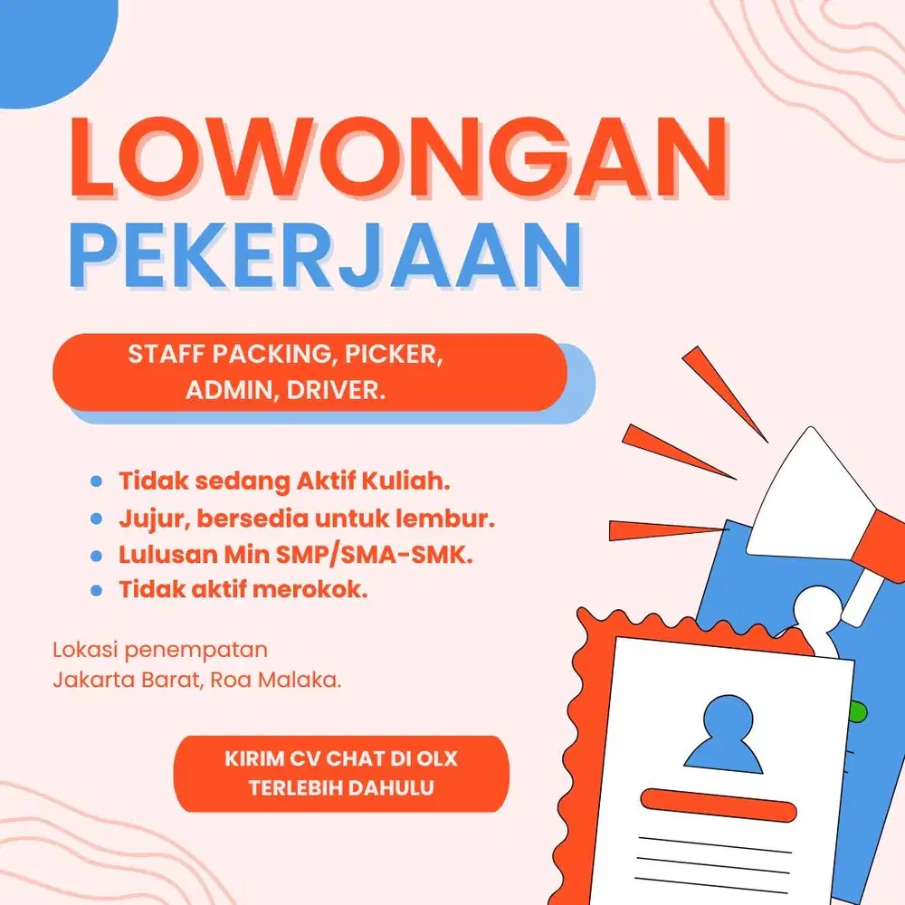 Lowongan Kerja URGENT- Posisi Packing/Picker, Admin, Driver