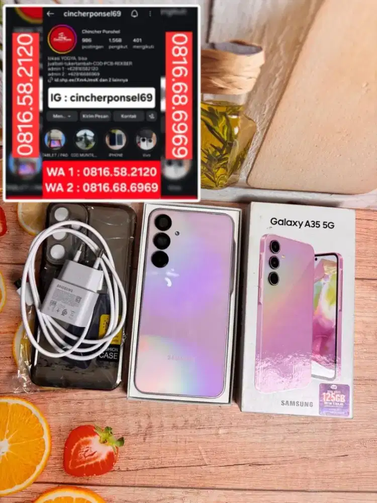 Jual hp likenew samsung A35 5g 8/256 istimewa grns resmi free ADAPTOR
