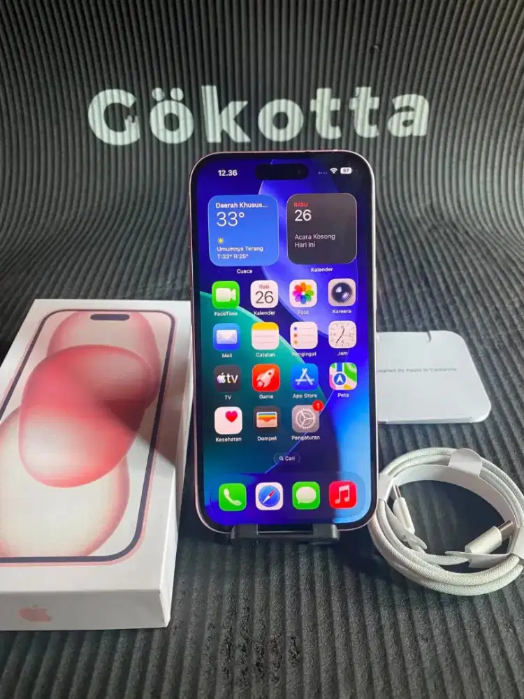 Iphone 15 128gb pink inter all operator fulset mulus likenew no minus