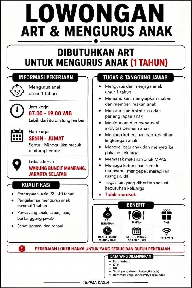 Dibutuhkan ART/Asuh Anak