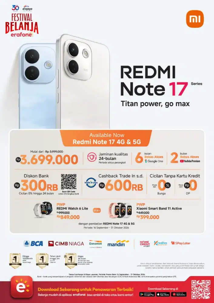 Redmi Note 17 4G & 5G Garansi Resmi Erafone Promo Festival Belanja