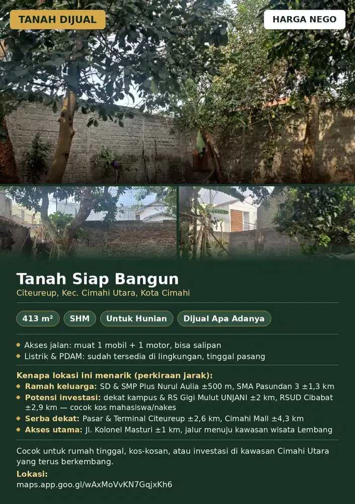 DIJUAL TANAH SIAP BANGUN — CITEUREUP, CIMAHI UTARA
