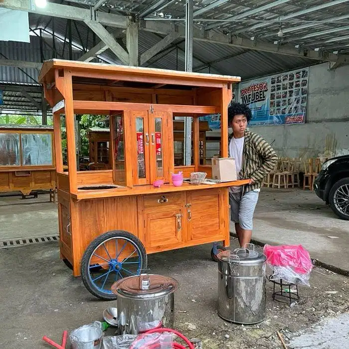 Rombong / Gerobak Jualan Bakso, Mie Ayam, Soto, Bakmie Full Kayu