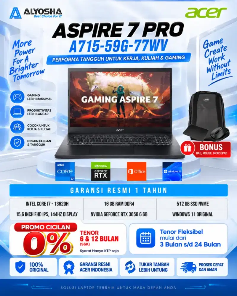 Acer Aspire 7 Pro A715-59G-77WV KREDIT INDODANA PAYLATER