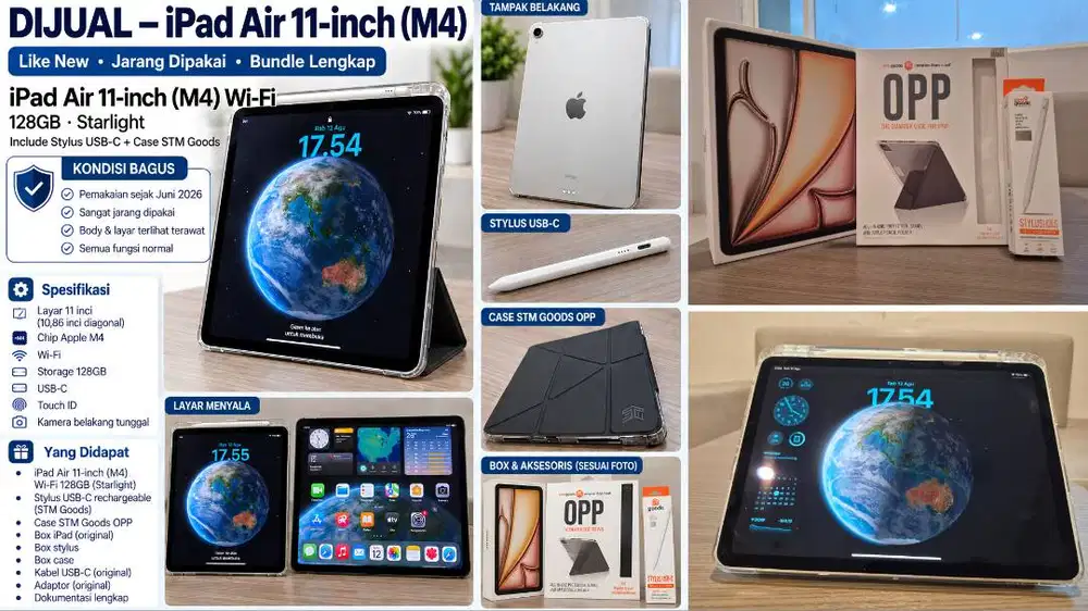 iPad Air 11” M4 WiFi 128GB Starlight + STM Case & Stylus