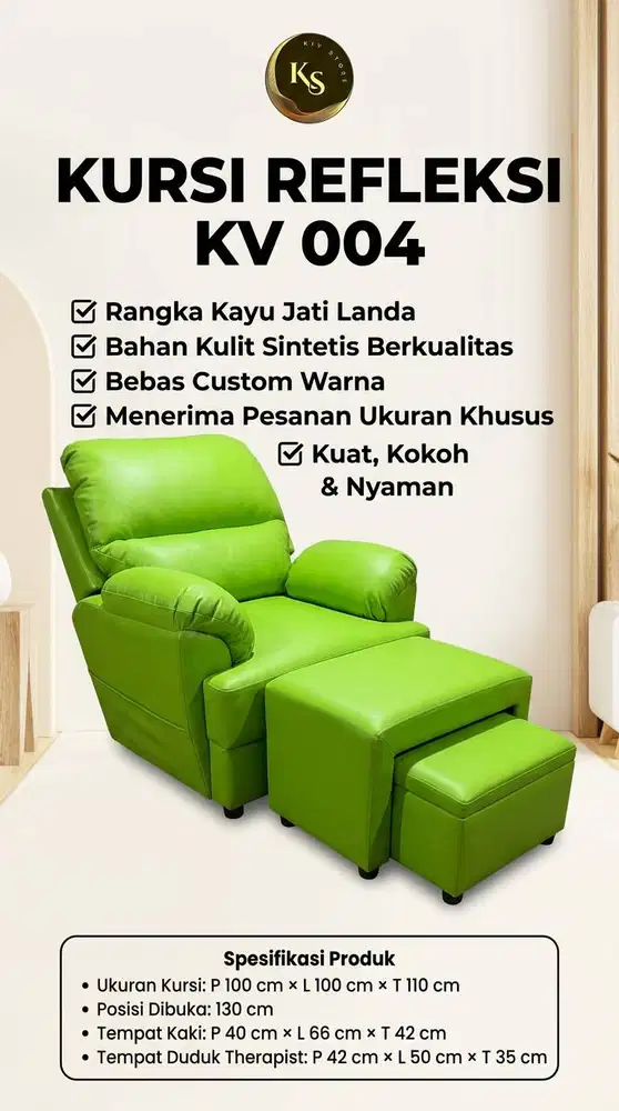 kursi refleksi hijau atau bangku refleksi hijau, sofa refleksi