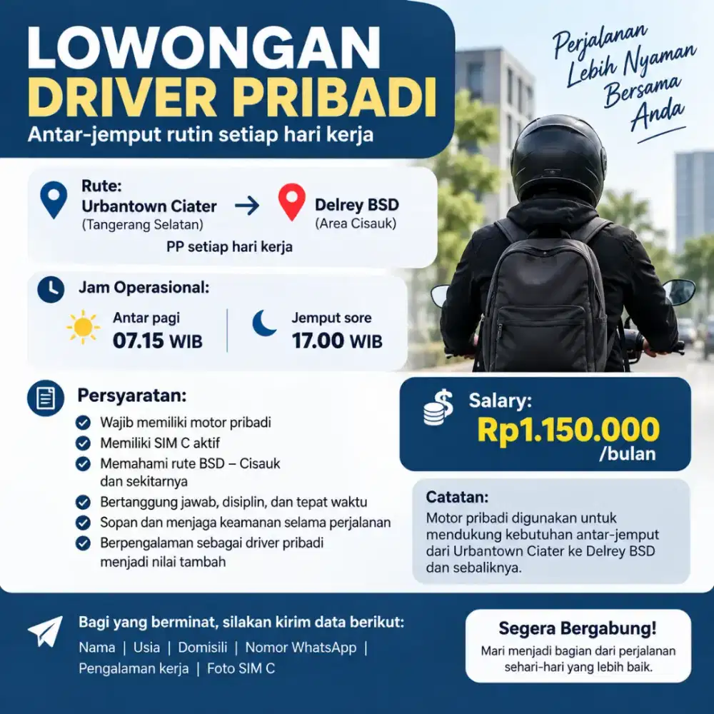 Driver pribadi wajib punya motor