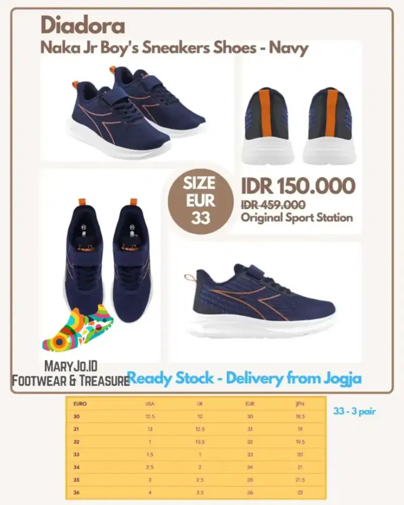 Diadora Naka Jr Boy's Sneaker Shoes - Navy : Size 33