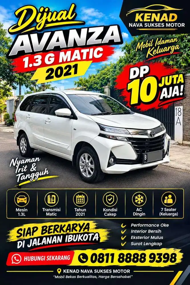 AVANZA 1.3 G MATIC 2021 DP 10 JUTA