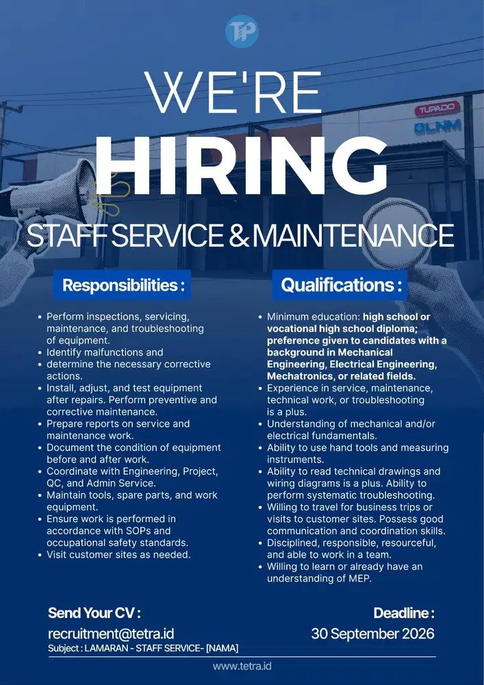 LOWONGAN STAFF SERVICE & MAINTENANCE