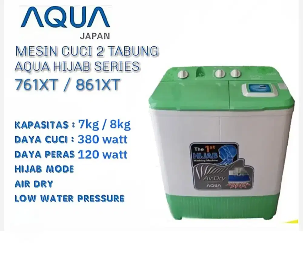 Mesin Cuci AQUA 7 Kg 2 Tabung QW-761XT Hijab Series | Mesin Cuci Murah