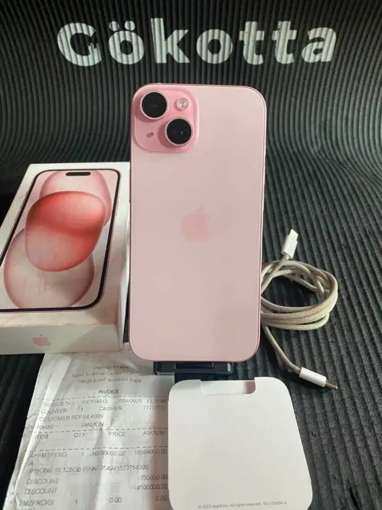 Iphone 15 128gb pink ibox fullset mulus normal semua no minus
