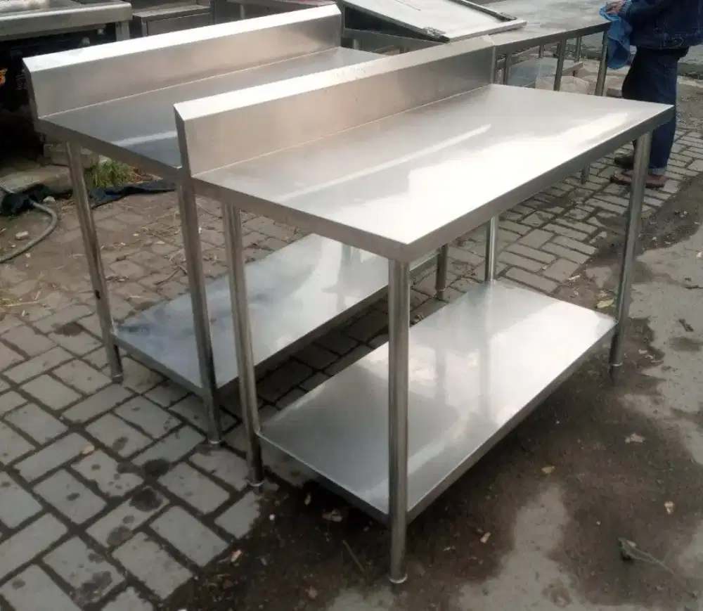Meja 2 Susun Backsplash Stainless Steel 120 x 60 x 85 cm
