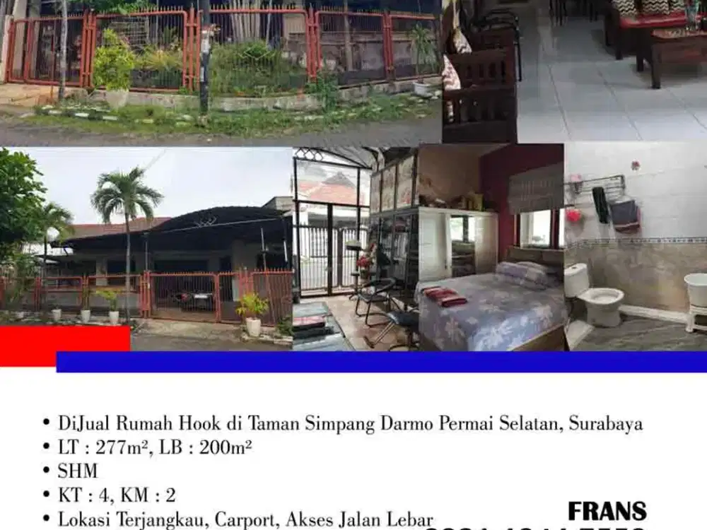 DiJual Murah Rumah Hook di Taman Simpang Darmo Permai Selatan, Surabaya